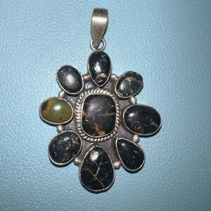Blackjack Turquoise Cluster Pendant Stamped Sterling